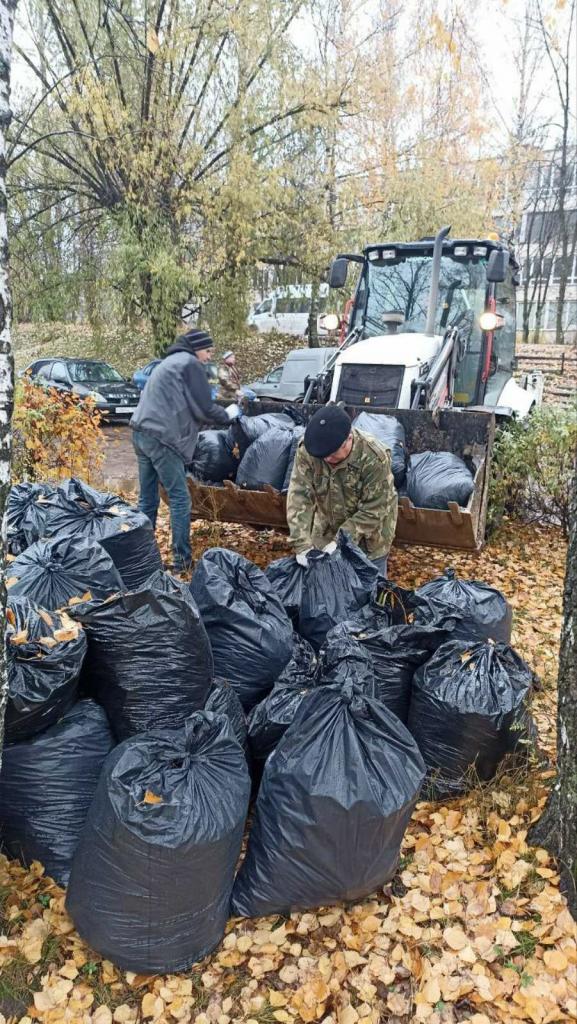 Организованы и проведены работы по вывозу мешков с листвой